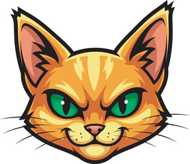 Obraz premium A cartoon illustration of an orange cat with a mischievous expression, showing its teeth.