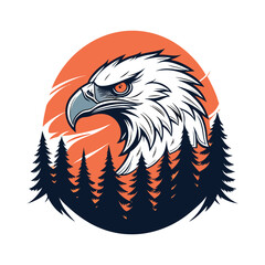 Majestic Eagle in Wilderness with Sunset and Pine Trees

