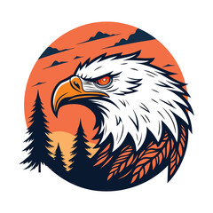 Majestic Eagle in Wilderness with Sunset and Pine Trees

