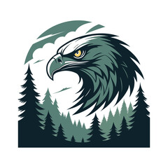 Majestic Eagle in Wilderness with Sunset and Pine Trees


