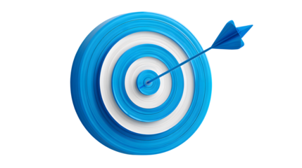 A blue and white target with an arrow in the center ring
