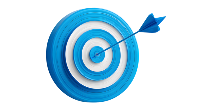 A blue and white target with an arrow in the center ring