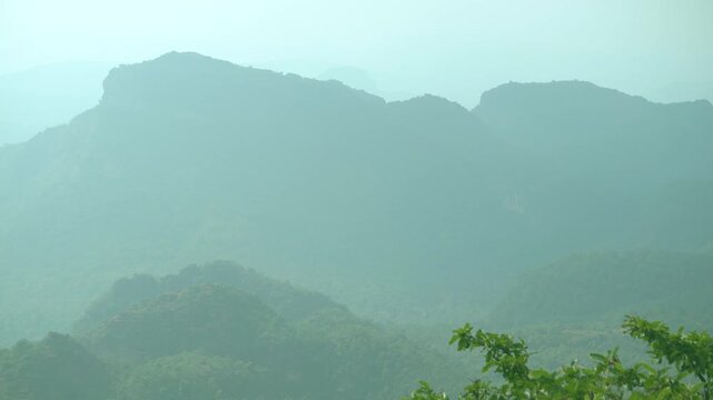 Pan shot of hills of satpura mountain ranges in pachmarhi of madhya pradesh india