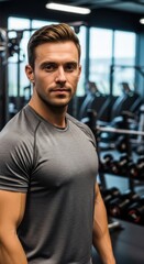 Man focused on fitness goals in a modern gym environment surrounded by workout equipment