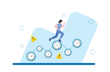 Running Woman Navigating Clock Obstacles on Graph in Modern Flat Style