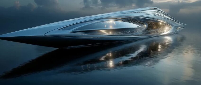A futuristic vessel on ripples
