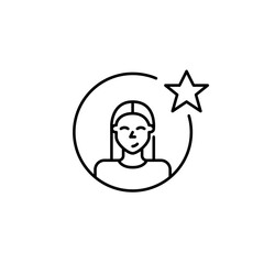 Female user profile and star. Trusted member, award winning contributor. Pixel perfect, editable stroke vector icon