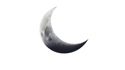 Crescent moon in the dark sky with visible craters surface