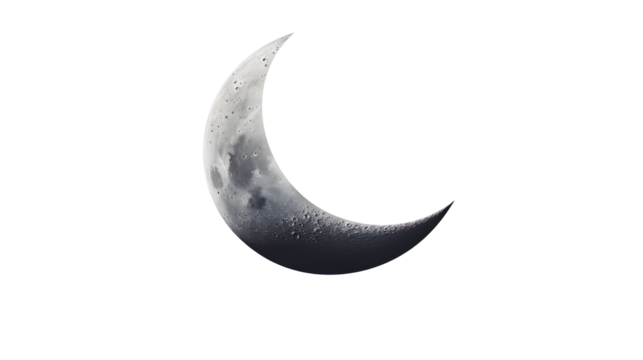 Crescent moon in the dark sky with visible craters surface - Powered by Adobe