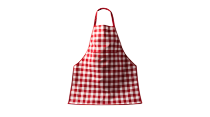 Red and white checkered apron hanging against transparent background