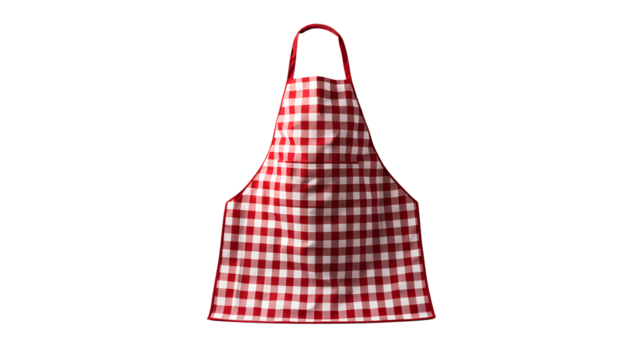 Red and white checkered apron hanging against transparent background