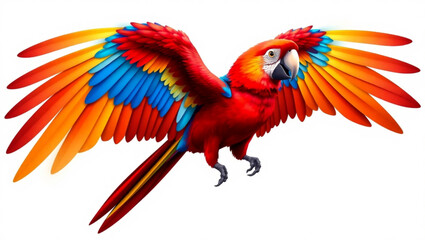 Fototapeta premium A vibrant scarlet macaw in flight displaying its colorful plumage and outstretched wings in detail created with generated ai