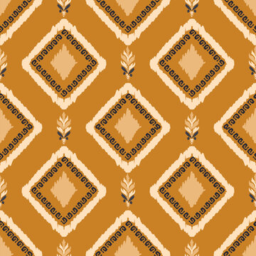 Ikat pattern hand drawn brown  tone, Motif ethnic floral seamless textil, embroidery, print striped ornament floral, pattern, design for wrapping, silk, scarf, background, textile