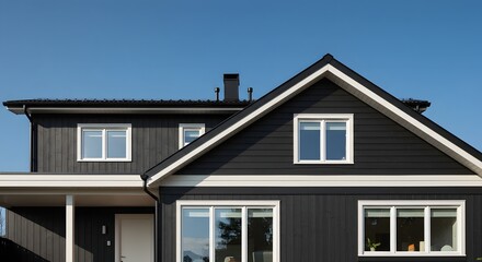 Modern Dark House Exterior Against Blue Sky