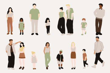 flat minimal people male and female vector illustration in spring summer clothing concept isolated set collection. For architecture rendering, graphic design, info graphic, media