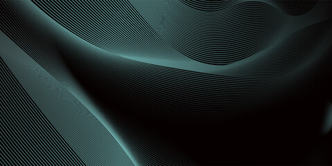 Abstract glowing curve lines on black background. Modern shiny green blue gradient geometric lines design. Futuristic technology concept. Suit for cover, poster, banner, brochure, website, flyer
