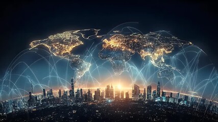A digital art representation of the Earth with global network connections linking cities across different countries, symbolizing interconnectedness and connectivity in modern times - Powered by Adobe