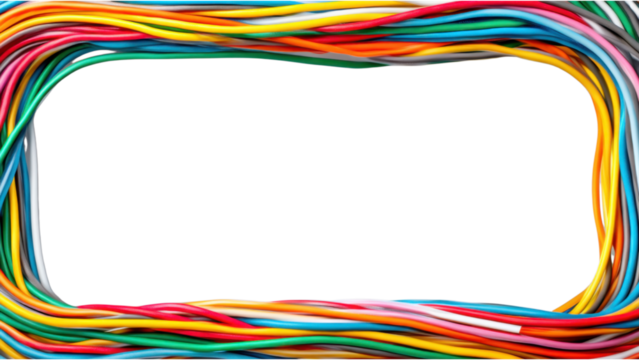 Colorful Electrical Wires Neatly Arranged in Rectangular Frame Shape