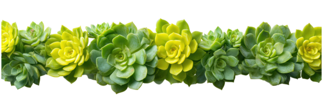Linear Sequence of Green Succulents and Vibrant Flowers Arrangement