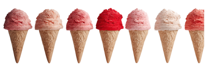 Linear Sequence of Six Ice Cream Cones with Pastel Gradient Colors