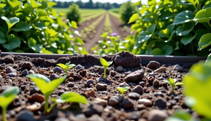 Emerging Green Plants Vibrant Garden Scene