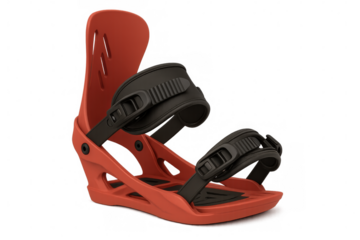 Snowboard binding with adjustable straps and supportive highback, delivering precise control and secure foothold for winter mountain riding on clean background