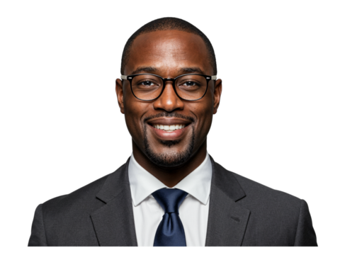 Smiling African American Businessman Portrait on Transparent Background