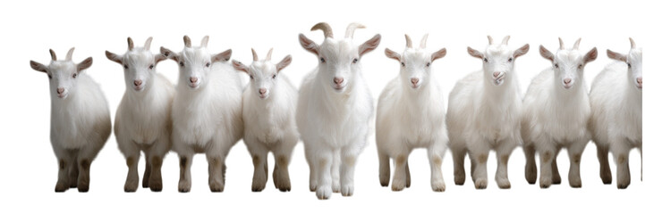 Fototapeta premium Row of Identical Miniature Goats Standing in a Straight Line