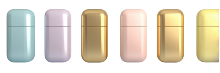 Row of Identical Pastel Gradient Pillbox Mockups for Presentation