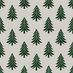 Repeating pattern of stylized green christmas trees on a light background
