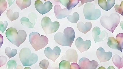 Soft pastel watercolor hearts seamless pattern background