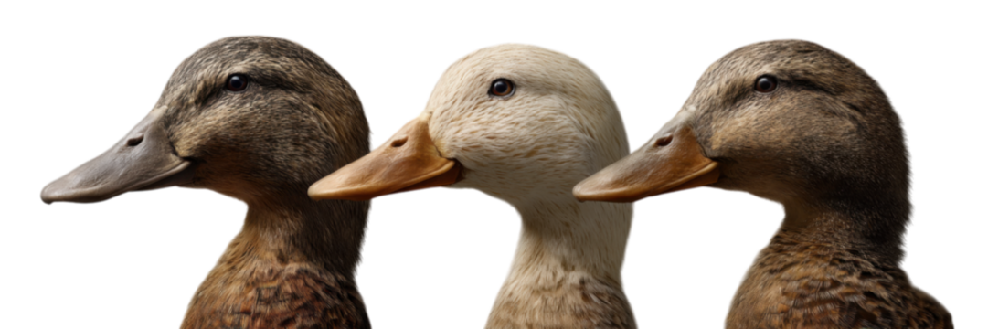 Realistic Arrangement of Three Mallard Duck Heads on Black Background
