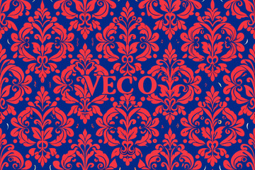 Fototapeta premium vector illustration blue red background with damask patterned wallpaper for Presentations marketing, decks, Canvas for text-based compositions: ads, book covers,abstract backgrounds, ornate, textile, 