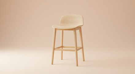Modern Wooden Bar Stool on Neutral Background