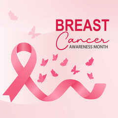 Editable Breast Cancer Awareness Month Design with Pink Ribbon, Feminine Gradient Background Vector Illustration for October Campaign.