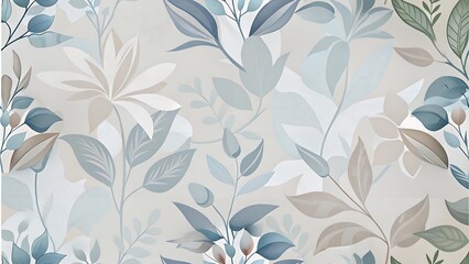 Soft watercolor floral pattern with muted blue and green botanical elements