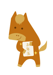 年賀用/お年玉持つシンプルな馬のキャラクターイラスト