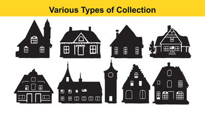 Naklejka premium Silhouette Collection: Various House Types in Black and White