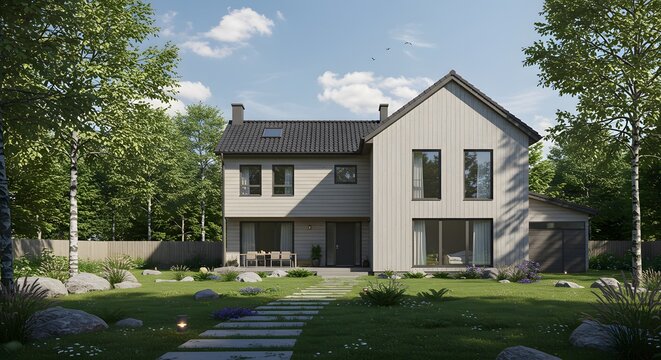 Modern Scandinavian House Exterior with Landscaping