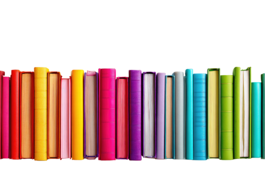 A horizontal row of colorful books