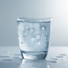 transparent glass filled to the brim with crystal-clear, icy cold water