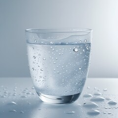 transparent glass filled to the brim with crystal-clear, icy cold water