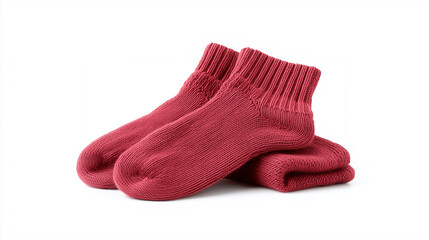 A pair of warm red knitted ankle socks isolated on a white background