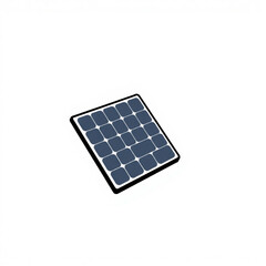 Illustration of a single solar panel with blue cells and a black frame on a white background view from above created with generated ai