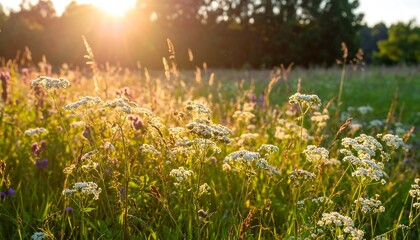 Wildflowers bathed in golden sunset