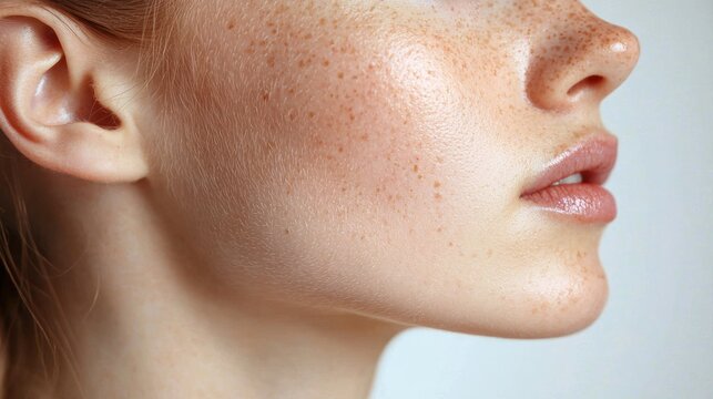 Face with small skin tags around eyelids and neck area