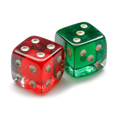 Red and green translucent dice gambling luck chance game