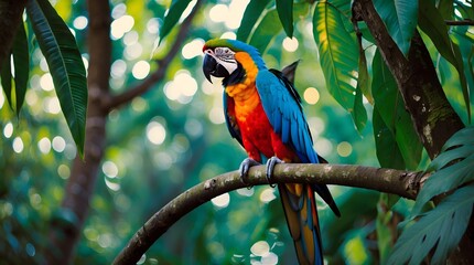 Obraz premium Colorful Macaw in Lush Tropical Forest