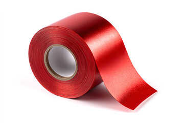 Red satin ribbon roll isolated on white background