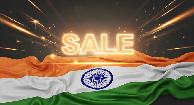 Glowing SALE Neon Sign with Indian Flag – Independence Day Promotional Offer Design
